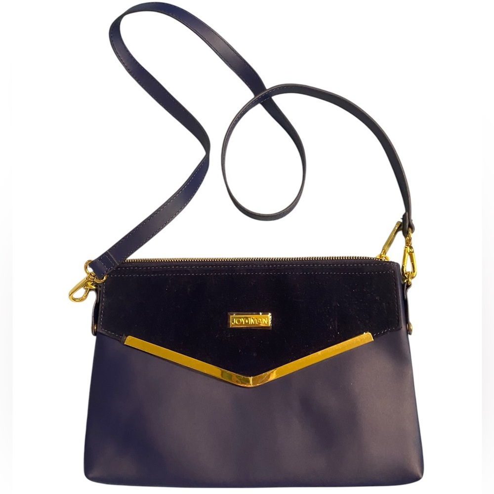 NWOT Joy & Iman Couture Leather Crossbody Clutch with Velvet and Gold Details